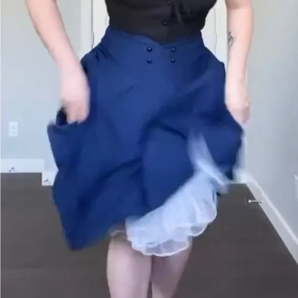 NWT Bella Poque size M black high waisted flared retro midi skirt with pockets - Picture 9 of 11